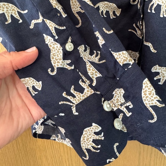 J. by J. Crew Navy and Cream Leopard Pattern Cotton Button Down Shirt / LG - Picture 4 of 10
